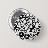 Badge Rond 5 Cm Bouton floral noir et blanc (Devant & derrière)