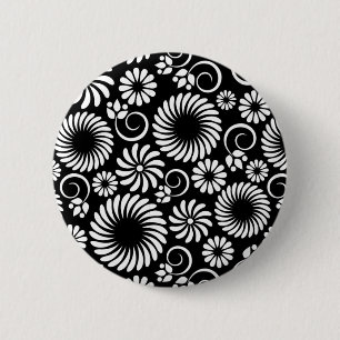 Badge Rond 5 Cm Bouton floral noir et blanc