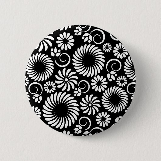 Badge Rond 5 Cm Bouton floral noir et blanc (Devant)