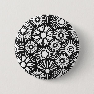 Badge Rond 5 Cm Bouton floral noir et blanc