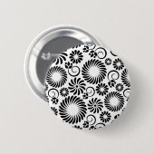 Badge Rond 5 Cm Bouton floral noir et blanc (Devant & derrière)