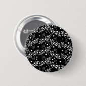 Badge Rond 5 Cm Bouton floral noir rétro (Devant & derrière)
