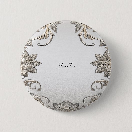 Badge Rond 5 Cm Bouton Floral Or Argent (Devant)