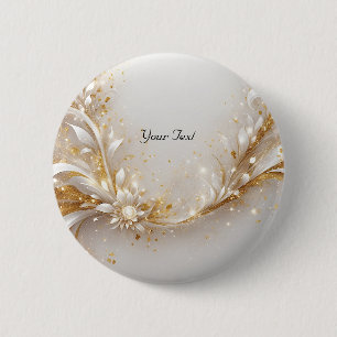 Badge Rond 5 Cm Bouton Floral or blanc