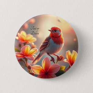 Badge Rond 5 Cm Bouton Floral Orange Bird