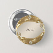Badge Rond 5 Cm Bouton floral orné doré (Devant & derrière)
