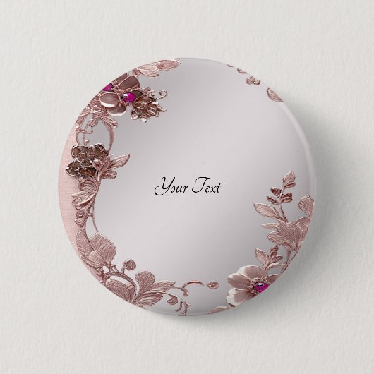 Badge Rond 5 Cm Bouton floral orné rose (Devant)