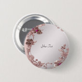 Badge Rond 5 Cm Bouton floral orné rose (Devant & derrière)