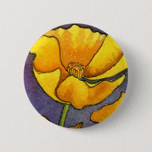 Badge Rond 5 Cm Bouton floral "Pavot jaune"
