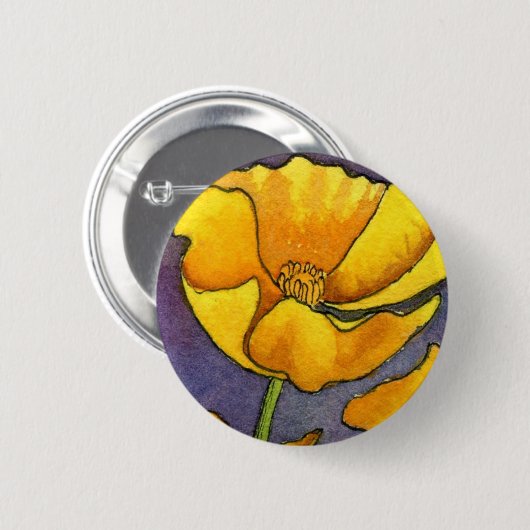 Badge Rond 5 Cm Bouton floral "Pavot jaune" (Devant & derrière)