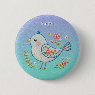 Badge Rond 5 Cm Bouton Floral Petit Oiseau Bleu