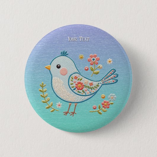 Badge Rond 5 Cm Bouton Floral Petit Oiseau Bleu (Devant)