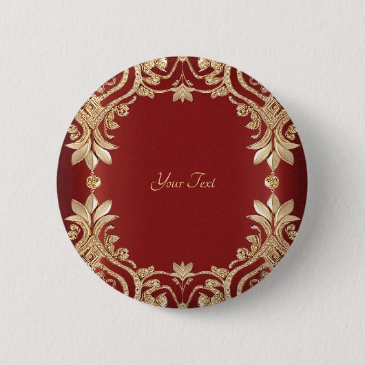 Badge Rond 5 Cm Bouton Floral rouge or moderne (Devant)