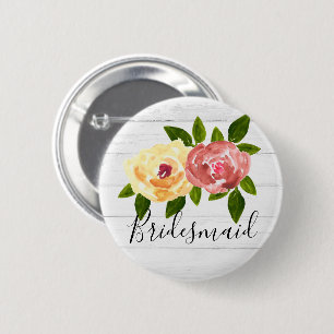 Badge Rond 5 Cm Bouton floral rustique en bois de goupille de