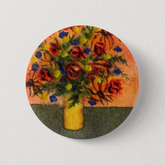 Badge Rond 5 Cm Bouton floral "Vase Jaune" (Devant)