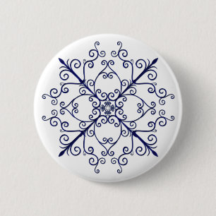 Badge Rond 5 Cm Bouton Flore Bleu