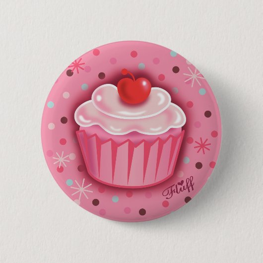 Badge Rond 5 Cm Bouton FluffCakes rose (Devant)