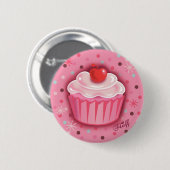 Badge Rond 5 Cm Bouton FluffCakes rose (Devant & derrière)