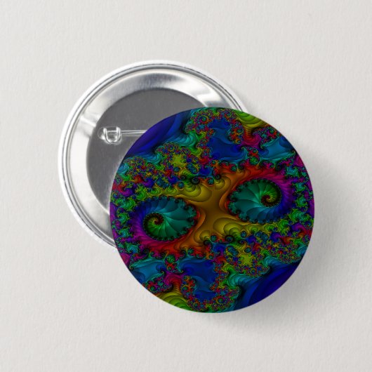 Badge Rond 5 Cm Bouton fractal arc-en-ciel psychédélique (Devant & derrière)
