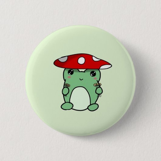 Badge Rond 5 Cm Bouton Froggy Champignons (Devant)