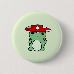 Badge Rond 5 Cm Bouton Froggy du champignon