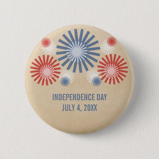 Badge Rond 5 Cm Bouton Funky 4 juillet Fireworks (Devant)