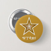 Badge Rond 5 Cm Bouton "Gold" Star 'STAR!' en or (Devant & derrière)