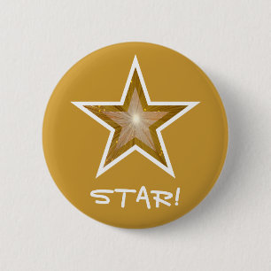 Badge Rond 5 Cm Bouton "Gold" Star 'STAR!' en or