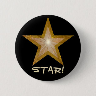 Badge Rond 5 Cm Bouton "Gold" Star 'STAR ! ' noir