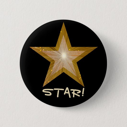 Badge Rond 5 Cm Bouton "Gold" Star 'STAR ! ' noir (Devant)