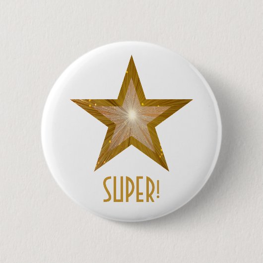 Badge Rond 5 Cm Bouton "Gold" Star 'SUPER ! ' blanc (Devant)