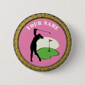 Badge Rond 5 Cm Bouton - Golf - Ajouter un nom - rose (Devant)