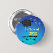 Badge Rond 5 Cm Bouton Graduation Casquette noir et étoiles (Devant & derrière)