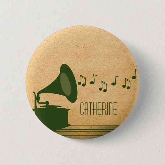 Badge Rond 5 Cm Bouton Gramophone Vintage vert (Devant)