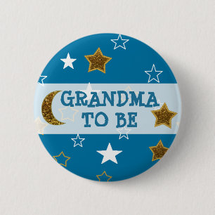 Badge Rond 5 Cm Bouton Grand-mère pour être Blue et Gold Stars