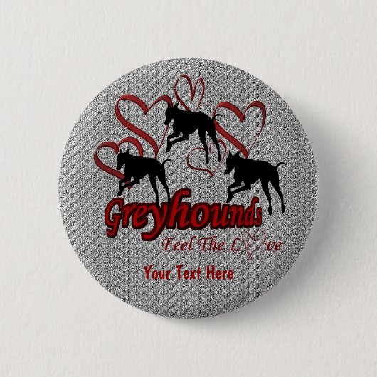 Badge Rond 5 Cm Bouton Greyhounds And Heart Love Chien (Devant)