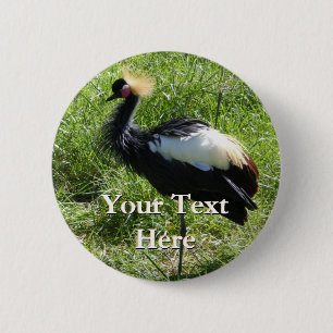 Badge Rond 5 Cm Bouton Gris Grue Couronnée