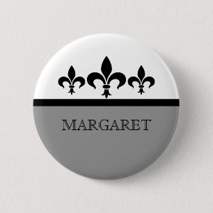 Badge Rond 5 Cm Bouton Gris Swanky Fleur De Lis