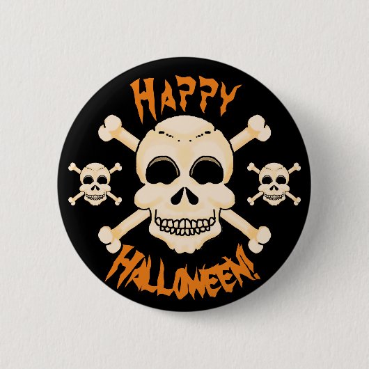 Badge Rond 5 Cm Bouton Halloween crâne et os croisés (Devant)