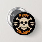 Badge Rond 5 Cm Bouton Halloween crâne et os croisés (Devant & derrière)