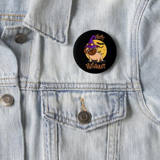 Badge Rond 5 Cm Bouton Halloween Puggy (En situation)