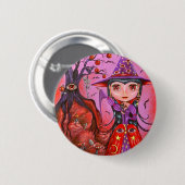 Badge Rond 5 Cm Bouton Halloween Sorcière (Devant & derrière)