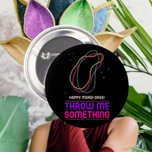 Badge Rond 5 Cm Bouton Happy Mardi Gras Beads
