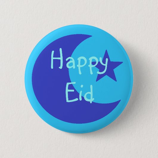 Badge Rond 5 Cm Bouton heureux bleu d'Eid (Devant)