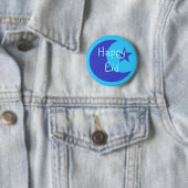 Badge Rond 5 Cm Bouton heureux bleu d'Eid (En situation)