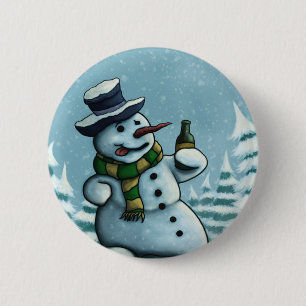 Badge Rond 5 Cm bouton heureux de bonhomme de neige