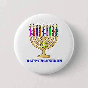 Badge Rond 5 Cm Bouton heureux de Chanukah Menorah