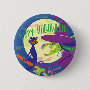 BADGE ROND 5 CM BOUTON HEUREUX DE SORCIÈRE DE HALLOWEEN