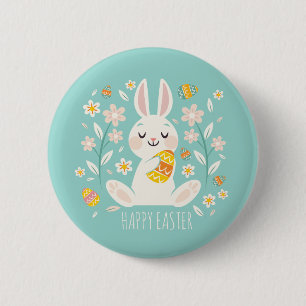 Badge Rond 5 Cm Bouton heureux élégant de Pin du lapin de Pâques