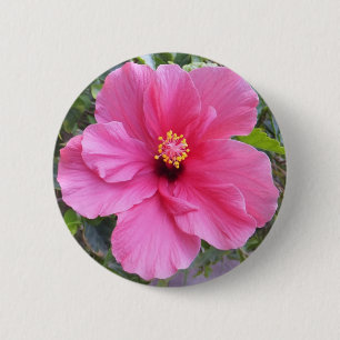 Badge Rond 5 Cm Bouton Hibiscus rose